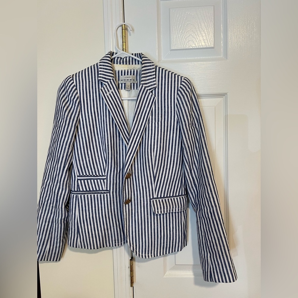 J. Crew School Blue Seersucker Blazer, Size 2